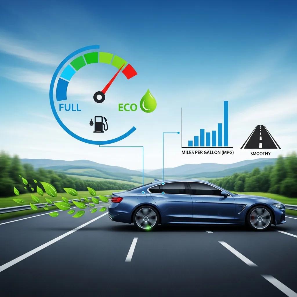 Car on a highway representing fuel-saving benefits of adaptive cruise control