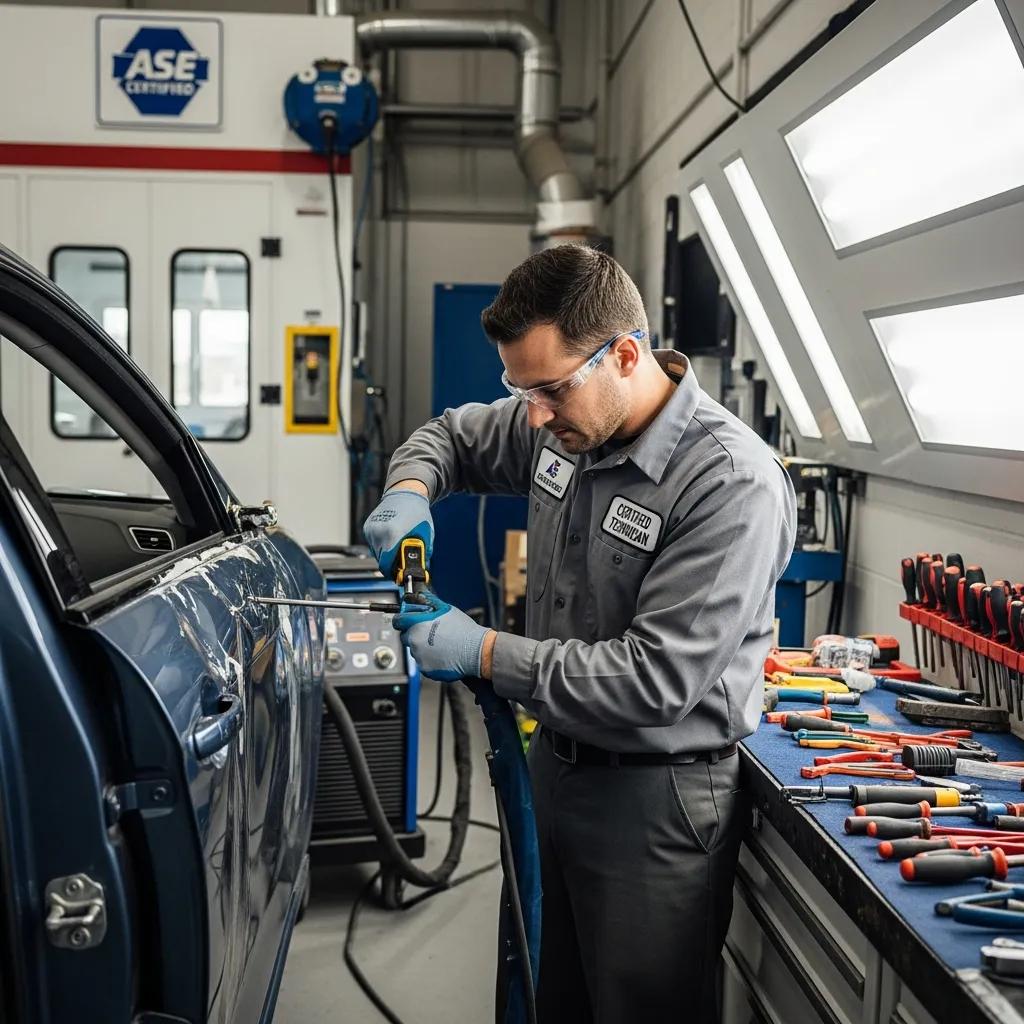 Certified technician performing repairs at Prime Time Collision &mdash; highlighting certified auto repair and trained staff