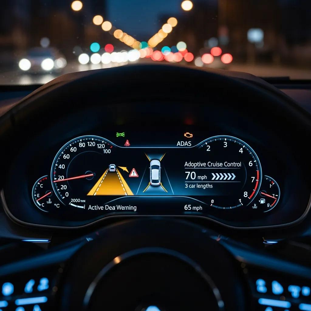 Vehicle dashboard showing ADAS features