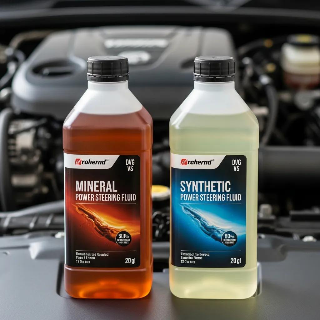 Side-by-side comparison of mineral and synthetic power steering fluids