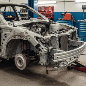 Damaged car frame showing signs of structural issues after an accident