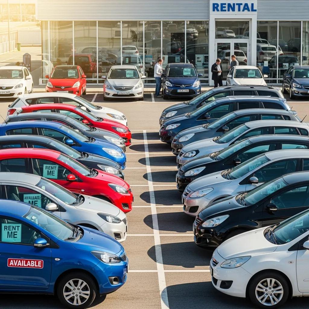 Diverse selection of rental cars available at an agency, showcasing options for customers needing temporary transportation during auto body repairs.