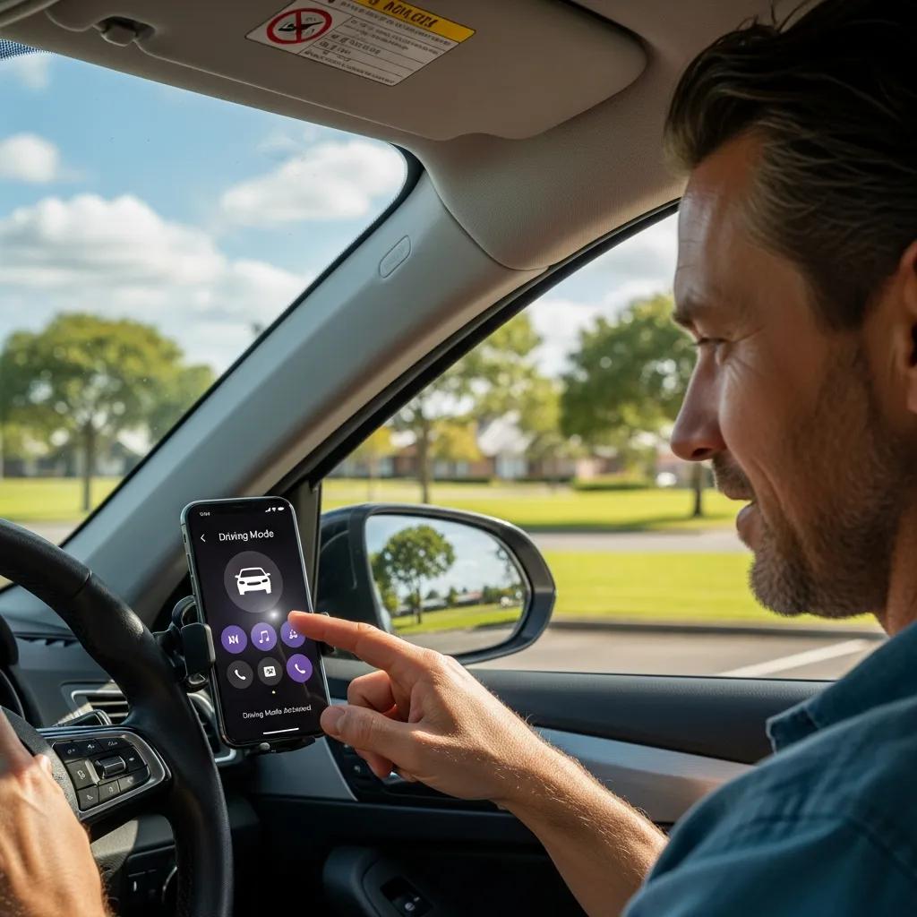 Driver turning on phone's driving mode to reduce distractions