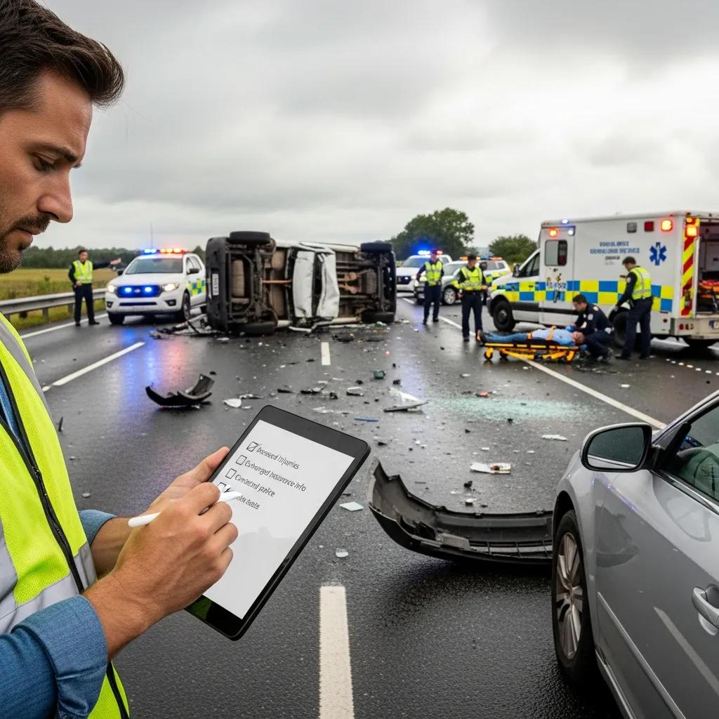Driver completing a post-accident checklist &mdash; safety and documentation steps