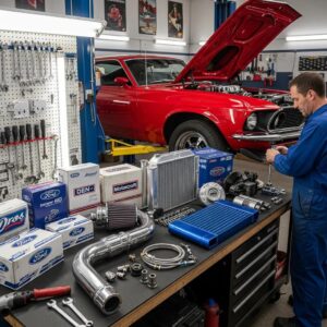 Mechanic examining OEM and aftermarket auto parts on a workbench, highlighting the importance of quality in vehicle repairs