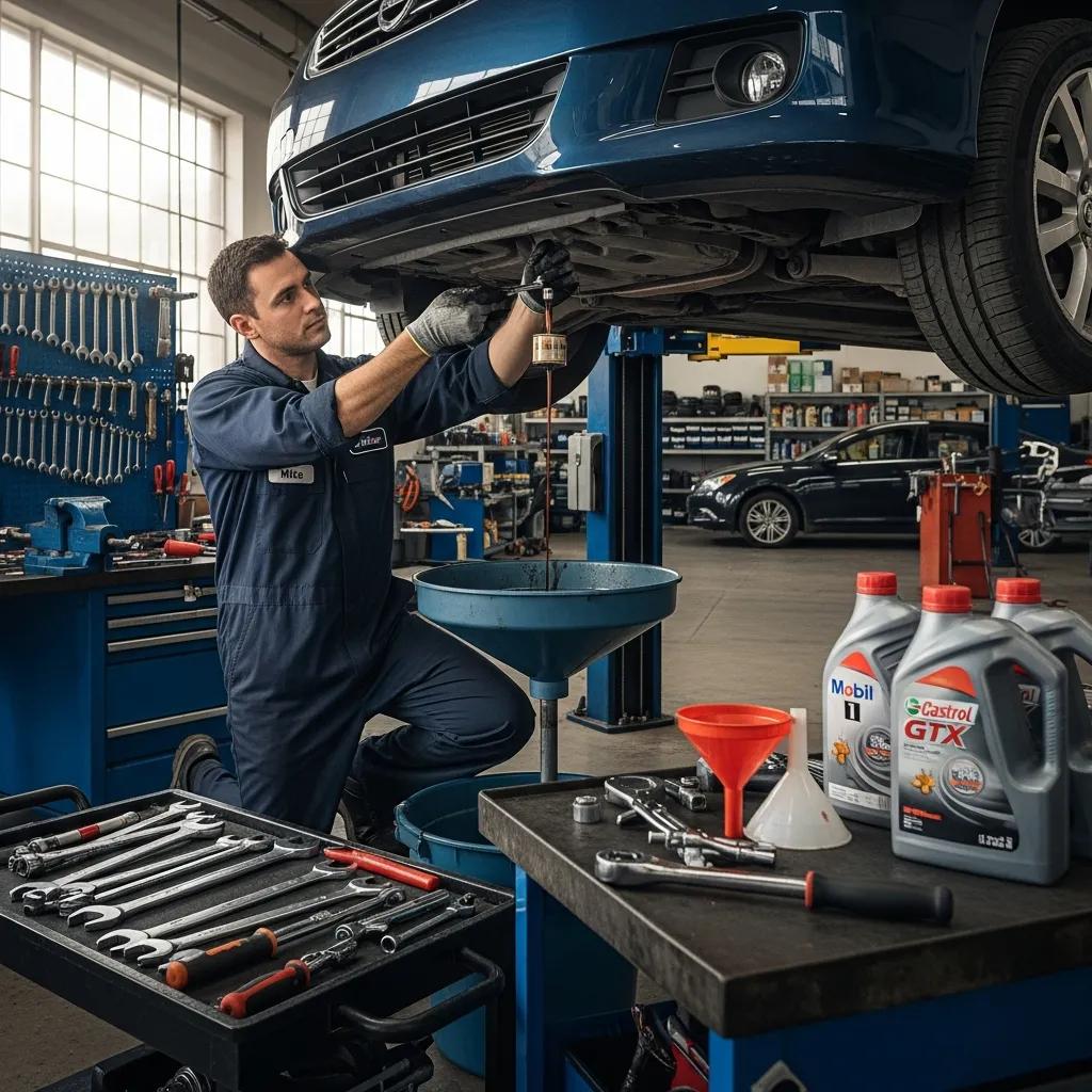 Technician changing oil to show the importance of regular fluid checks