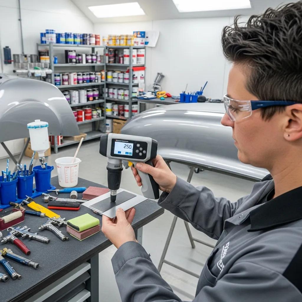 Using a spectrophotometer to capture exact paint coordinates for color matching