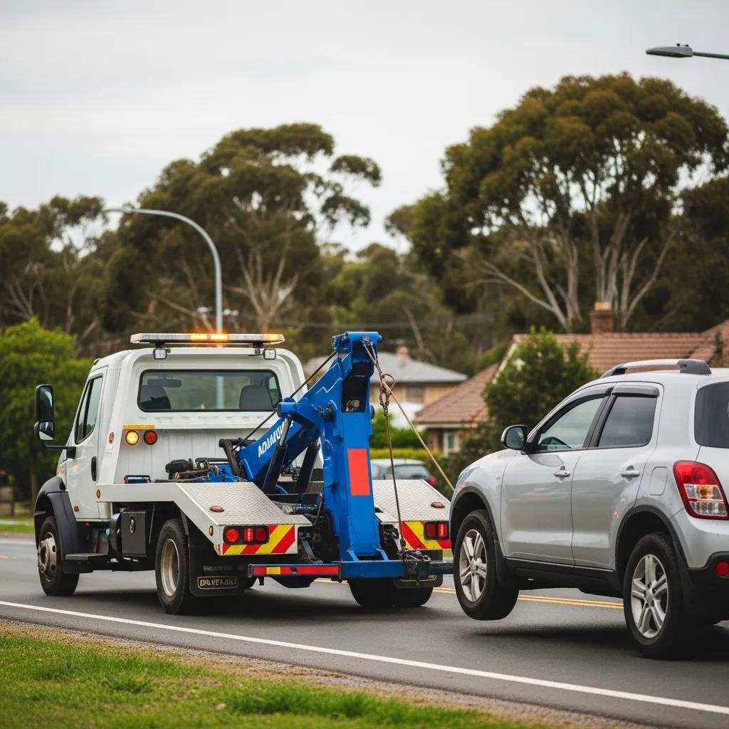 Tow truck safely loading a vehicle at the roadside in Adams Hill, demonstrating reliable 24/7 towing support